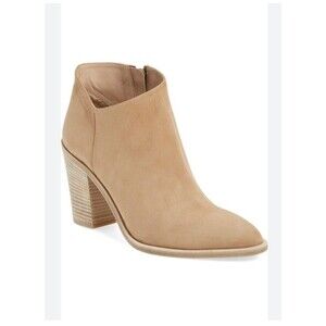 Vince Easton tan nubuck leather ankle boots Booties Sz 8  Stacked Wood heel